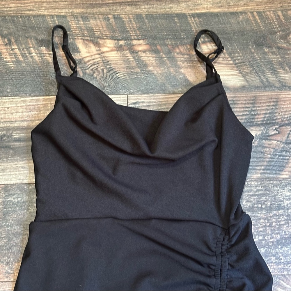 Anthropologie Cowl-neck ruched black midi sleeveless dress size small - Picture 7 of 15